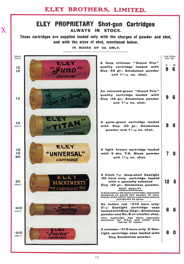 Eley Cartridges List